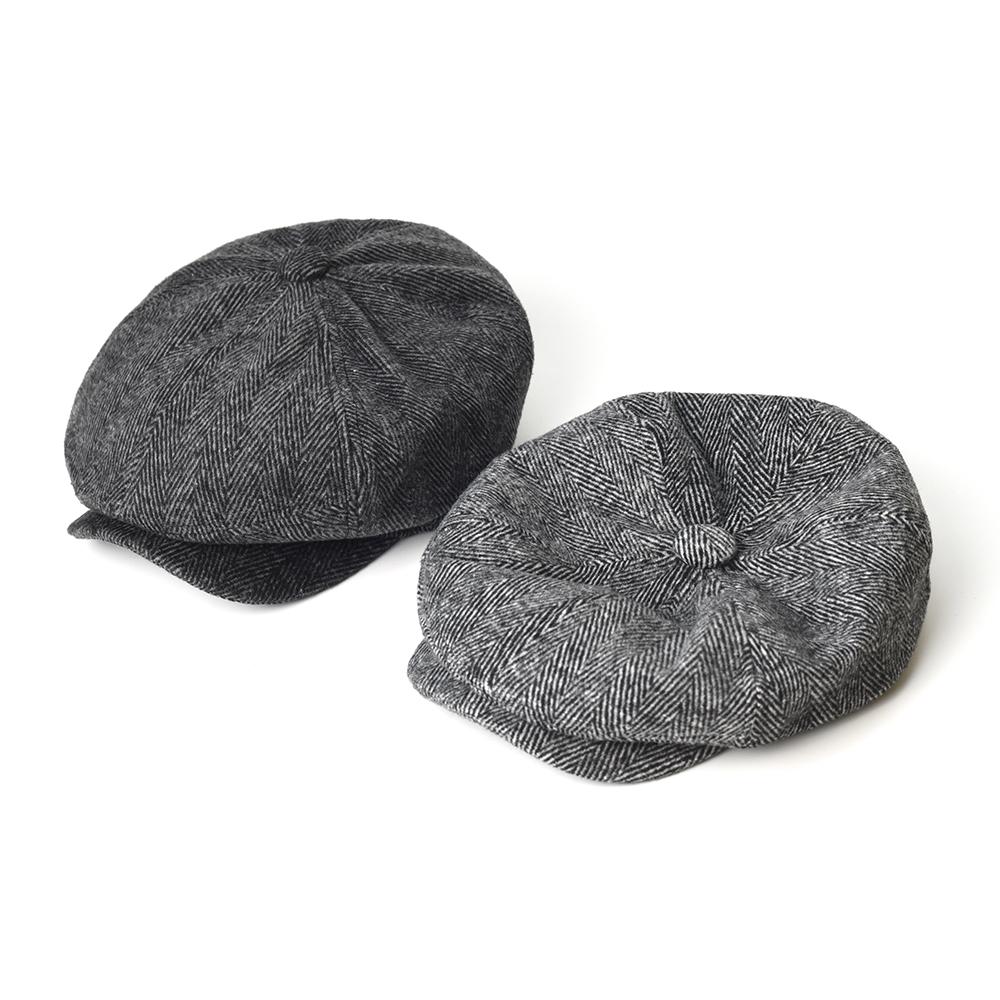 Vintage Herringbone Newsboy Cap Men Winter Thick Warm Casual Stripe Berets Gatsby Flat Hat Peaked Cap