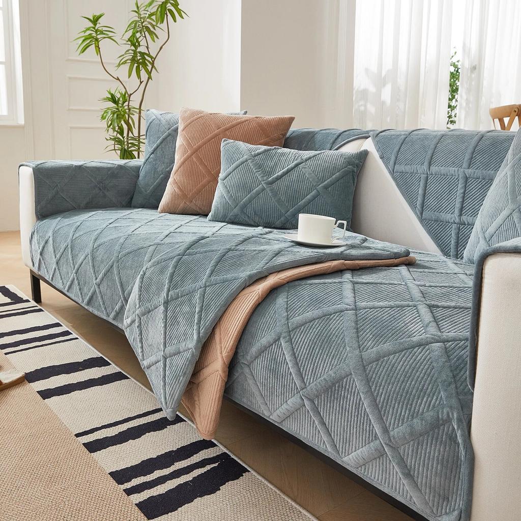Solid Color Non-slip Sofa Cover Thicken Soft Plush Sofa Cushion Towel for Living Room Furniture Decor Slipcovers Couch Covers