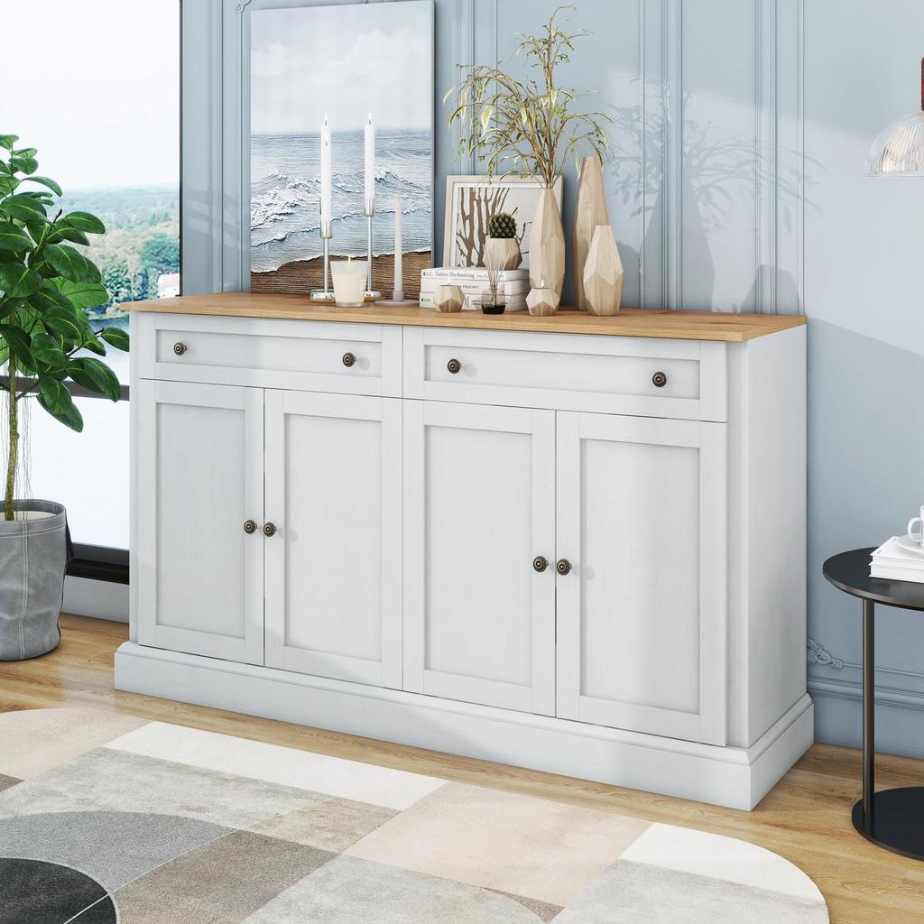 Sideboard Kommode mit 4 Türen und 2 Schubladen, moderner Buffetschrank mit viel Stauraum, Verstellbares Regal
