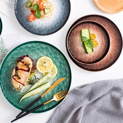 Round Porcelain Dinner Plate Stone Design Western-style Steak Dishes Ceramic Platter For Restaurant Cuisine Food Serving Plate