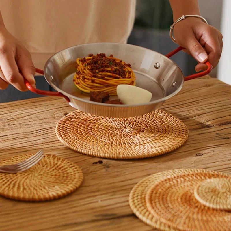 8-10cm Rattan Cup Mat 6Pcs Drink Coasters Set for Kungfu Tea Accessories Round Tableware Placemat Dish Mat Rattan Weave Cup Mat Cup Holders 5