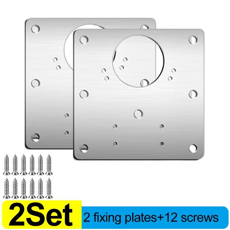 20/2Sets Cabinet Hinge Repair Plate Kits Stainless Steel Kitchen Cupboard Door Hinge Mounting Plate with Holes Fixing Brackets
