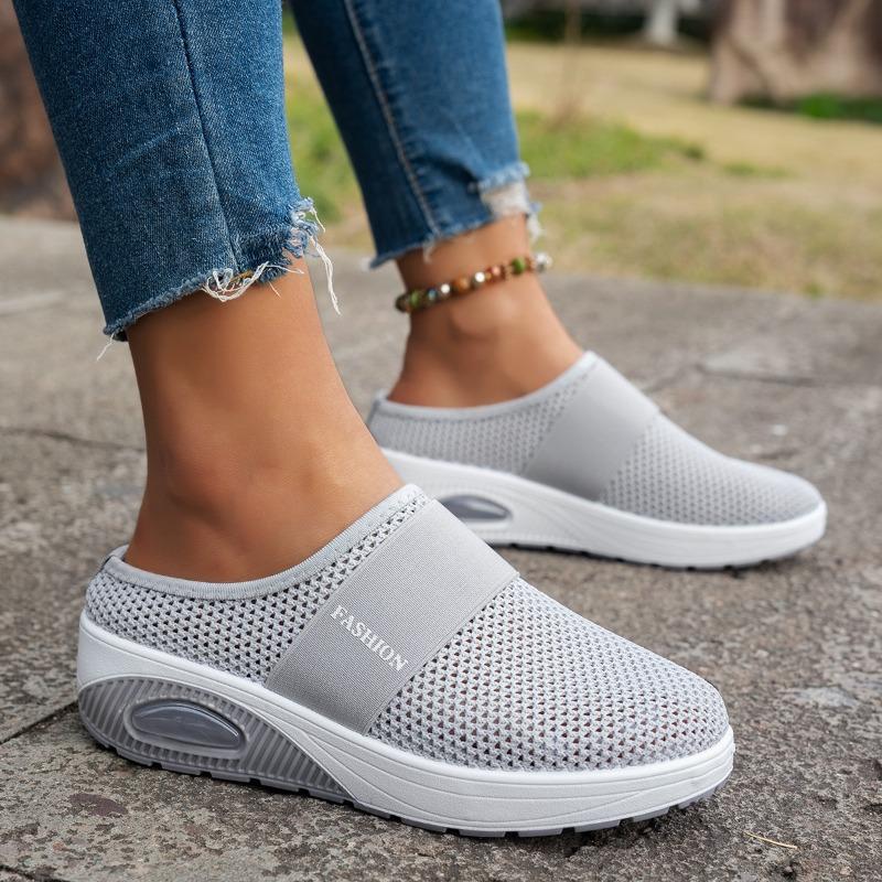 Fashion Women Wedge Slippers Summer Mesh Breathable Casual Slippers Air Cushion Sport Slippers Women's Orthopedic Diabetic Half Slipper