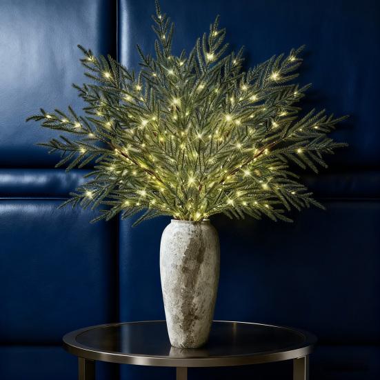 Yousheng Lighted Christmas Norfolk Pine Branches Battery Operated Pre-Lit Pine Stems Artificial Pines Needles Branches for DIY Wreaths Vase Indoor