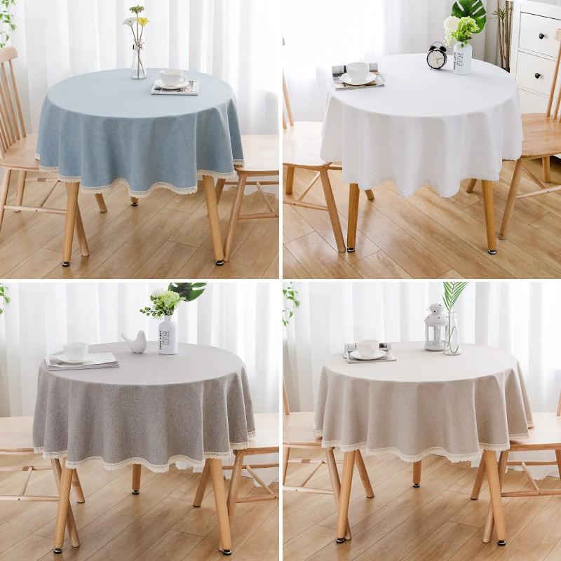 Waterproof Oil-Resistant Round Tablecloth Dining Table Or Coffee Cotton-Linen Look Modern Minimalist With Lace Trim