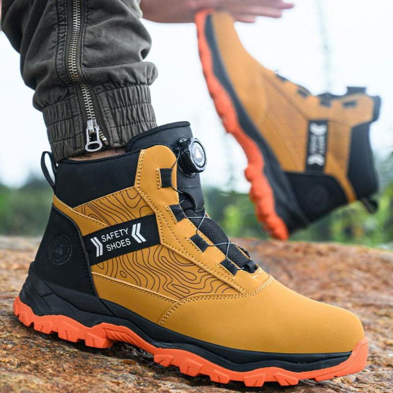 Men Safety Shoes Waterproof Work Boots Puncture-Proof Non Slip Sneakers Steel Toe Protective Boots Rotating Button Winter Boots