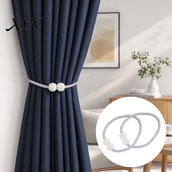 Quick Curtain Holders 1 Pair Faux Pearl Tiebacks, Elegant Beaded Holdbacks, Secure Fasteners Woven Rope Decorative Drapery for Living Room Bedroom