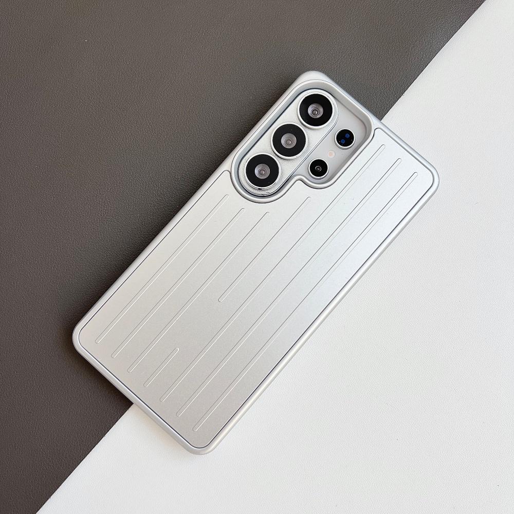 Luxus Matte geriffelte Gepäckstreifen Handyhülle für Samsung Galaxy S26 Ultra S25 S24 Ultra Stoßfest Weiche Stoßstange Harte Hülle Galaxy S25 Ultra silber