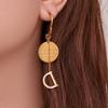 Qiong Yao Vintage Geometric Round Pendant Earrings with Beads, 18k Gold-Plated Luxurious D Letter Tassel Studs.