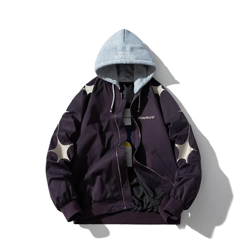 Star Embroidery Bomber Jacket Men Women Streetwear Casual Padded Baseball