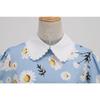 Women's Clothing Supply Summer Blue Bundle Neck Doll Collar Short Sleeve Retro Medium and Long Dress Printed Dress