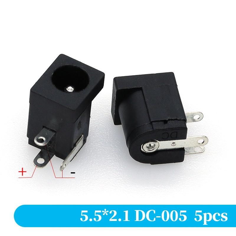 5PCS DC Power Connector pin 2.5x5.5mm Female Plug Jack + Male Plug Jack Socket Adapter PCB Mount DIY Adapter Connector 5.5x2.5