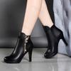 Fashion Women Ankle Boots 2025 Autumn Round Toe PU Leather High-heeled Boots Fashion Retro Zipper Thin Heel Short Boots Botas Mujer