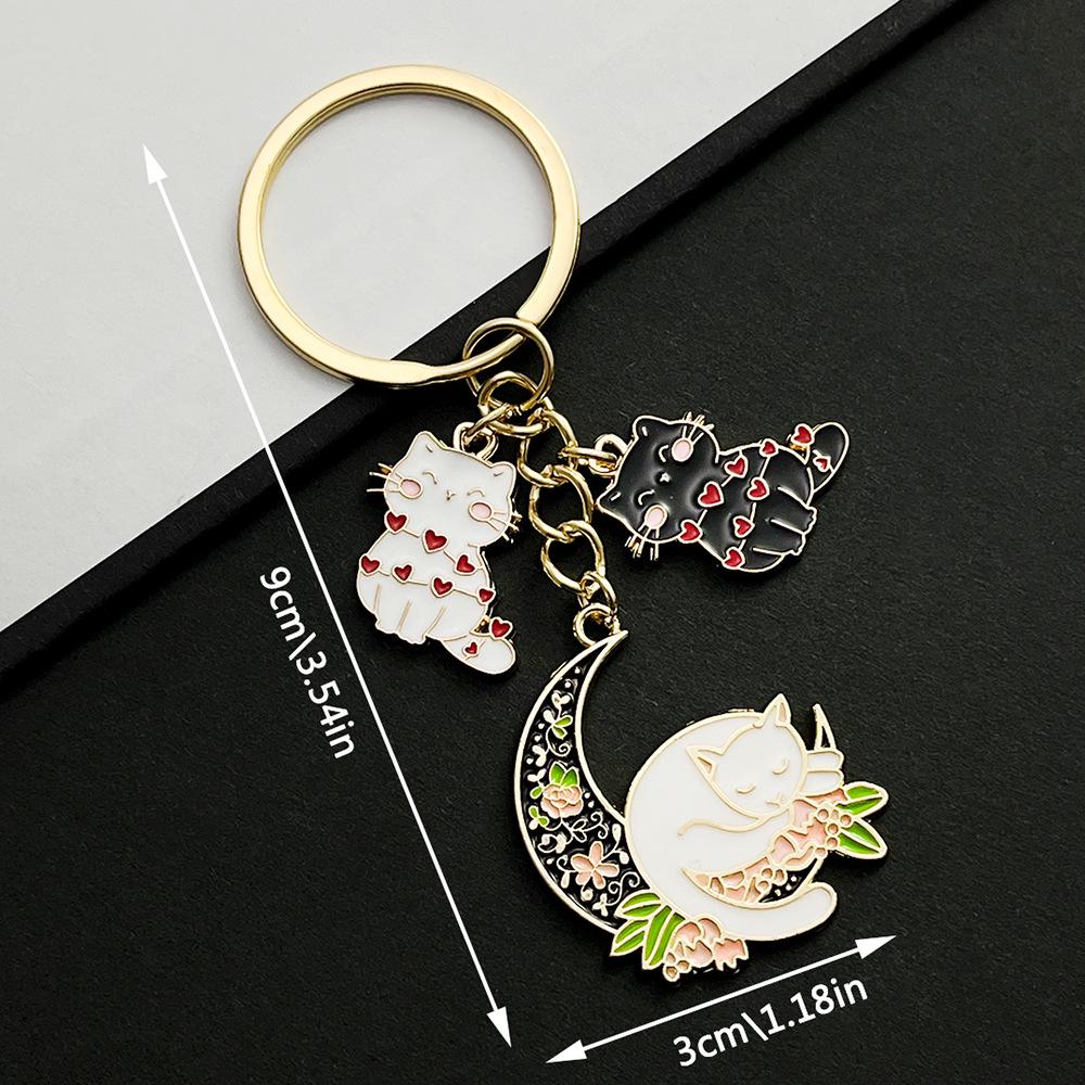 Drip Oil Moon Flower Cat Heart Keychain Ornament Pendant Gift