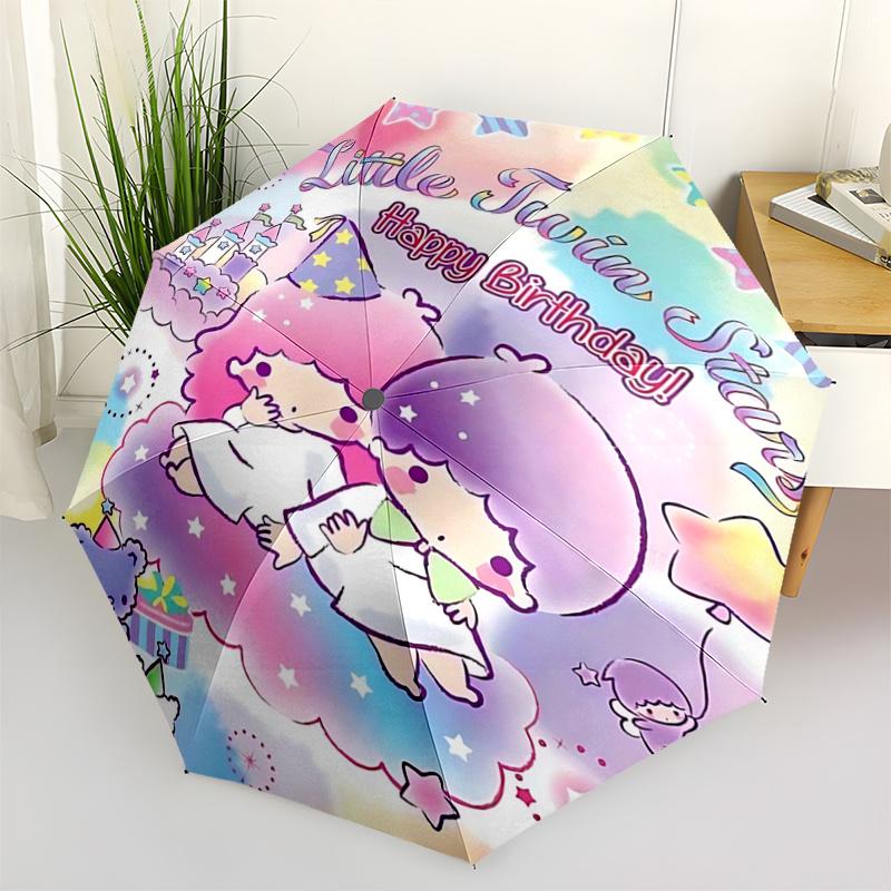 

1pc Little Twin Stars Happy Birthday! Automatic Opening/Closing Umbrella with Convenient Three-Fold Design, 8-Bone Iron Frame Outdoor Umbrella, Perfec