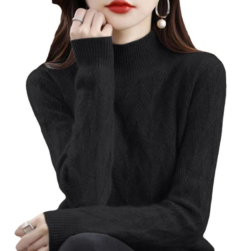 Autumn and winter new knitted sweater loose pullover fashion bottoming shirt warm inner top temperament semi turtleneck sweater women