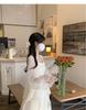 White French Ruffle Long Sleeve Dress: Waist-Defining Fairy Style for Seaside Vacations
