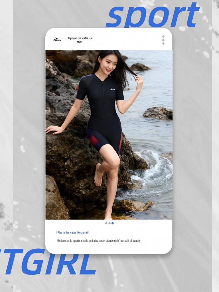 2026 Women's Sporty Color Block One-Piece Swimsuit - Short-Sleeve, Slimming, Conservative Design
