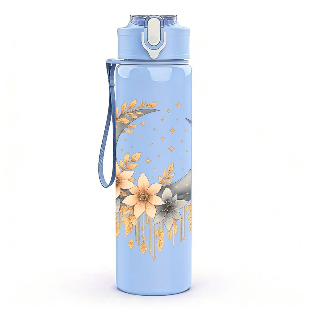 1PC Moon Daisy Wreath Art 750ml Color Plastic Sports Water Bottle Leakproof Flip Straw Lid Suitable for Sports Office Home Use