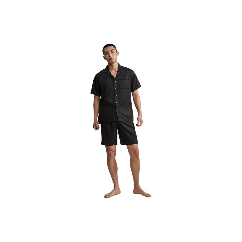 Calvin Klein Lycra Cool Button-Down Collar Comfortable Home Short Sleeve Pajama Top Men tops Space-Black NM1819001