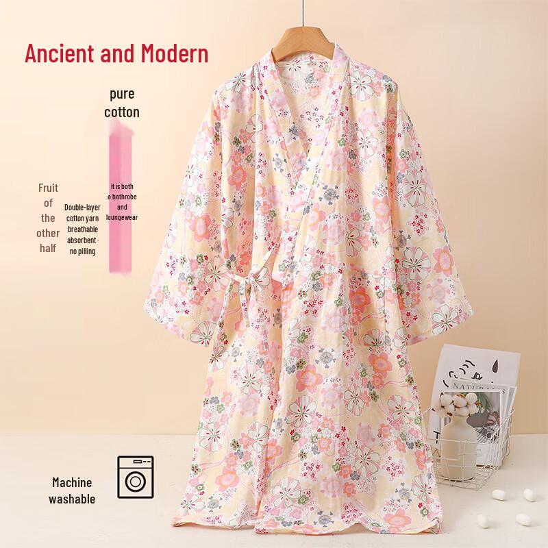 GUJIN Women s Pure Cotton Long Sleeve Sleep Robe M
