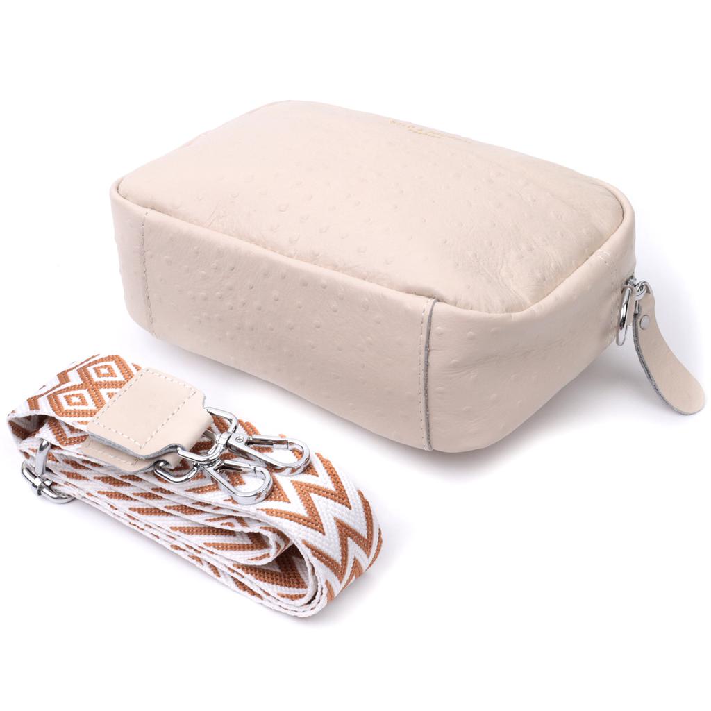 Textured Women's Bag Made of Genuine Leather Vintage 22660 White