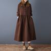 Solid Color Loose Long Sleeve Dress Women Korean Style Autumn Winter Fashion Slim Fit Turn Down Collar Midi Length