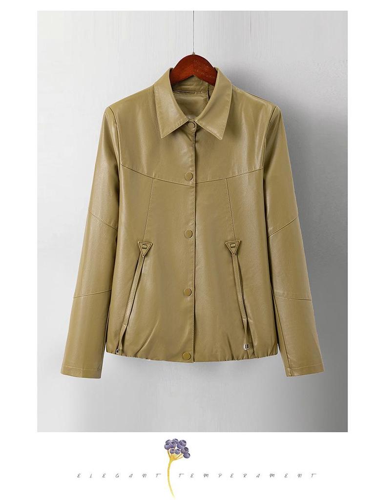 Spring 2025 Women's PU Leather Jacket - Short, Casual, Versatile Style for Middle-Aged Moms
