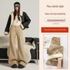 Khaki Micro-Flare Velvet-Lined Mid-Waist Slim-Fit Jeans for Women