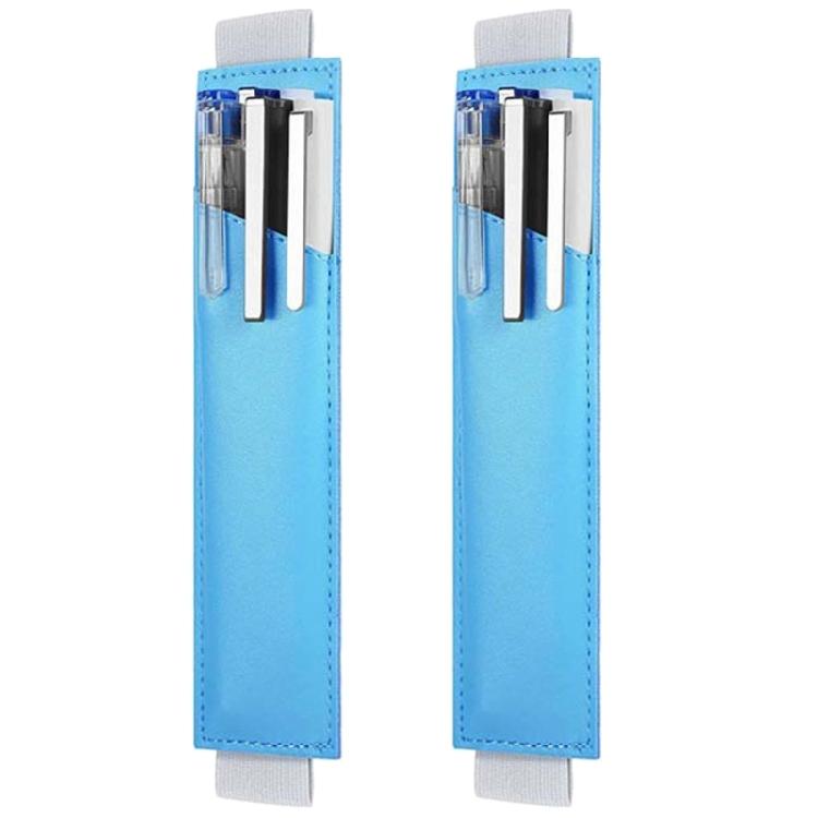 

2Pcs PU Leather Pen Sleeve Pouches with Adjustable Elastic Band Notebook Pencil Holder for Planners Binders Folder Book синий