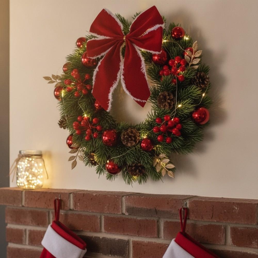 With LED Light and Bow Christmas Garland Xmas Hanging Ornaments Window
