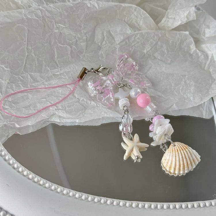 Elegant Shells Pearls Pendant Strap Chic Marine Inspired Keychain Pendant Phone Strap Charm for Purses and Handbags