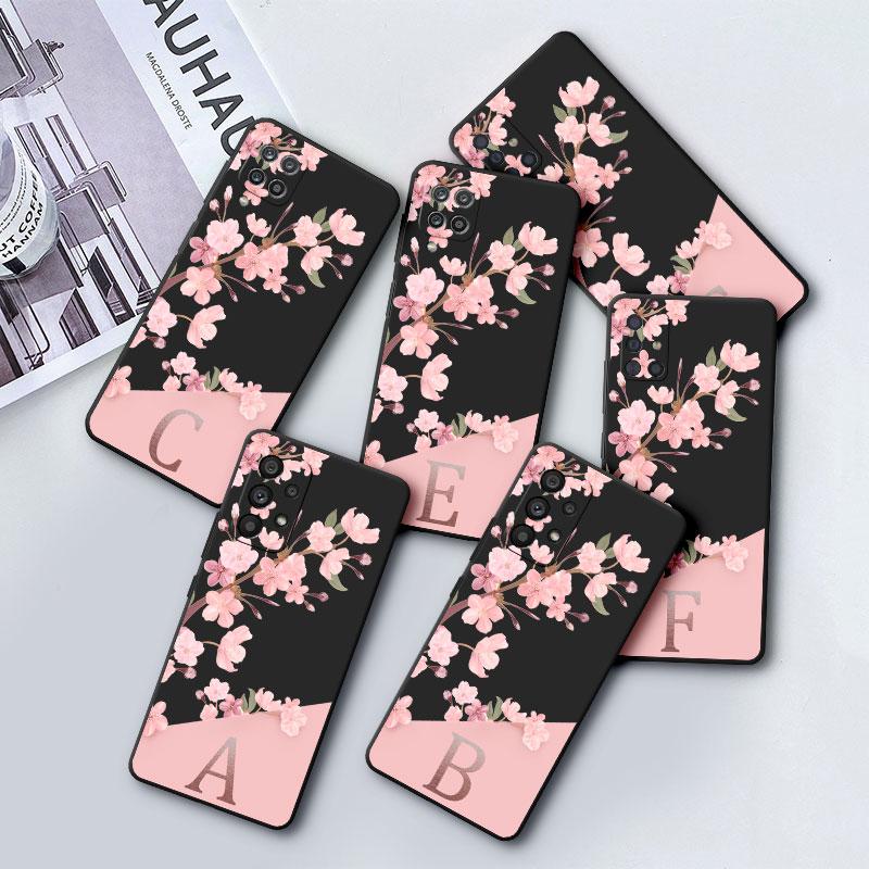 Rosa Blumen Anfangsbuchstabe A Hülle für Samsung Galaxy A21s A72 A32 A52 A22 A13 A12 A33 A23 A71 A31 A51 A53 TPU weiche matte Abdeckung