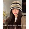 New Winter Striped Hat for Women's Warm Knitted Hat with Ear Protection Versatile Korean Style Fashionable Woolen Hat Big Head Circumference