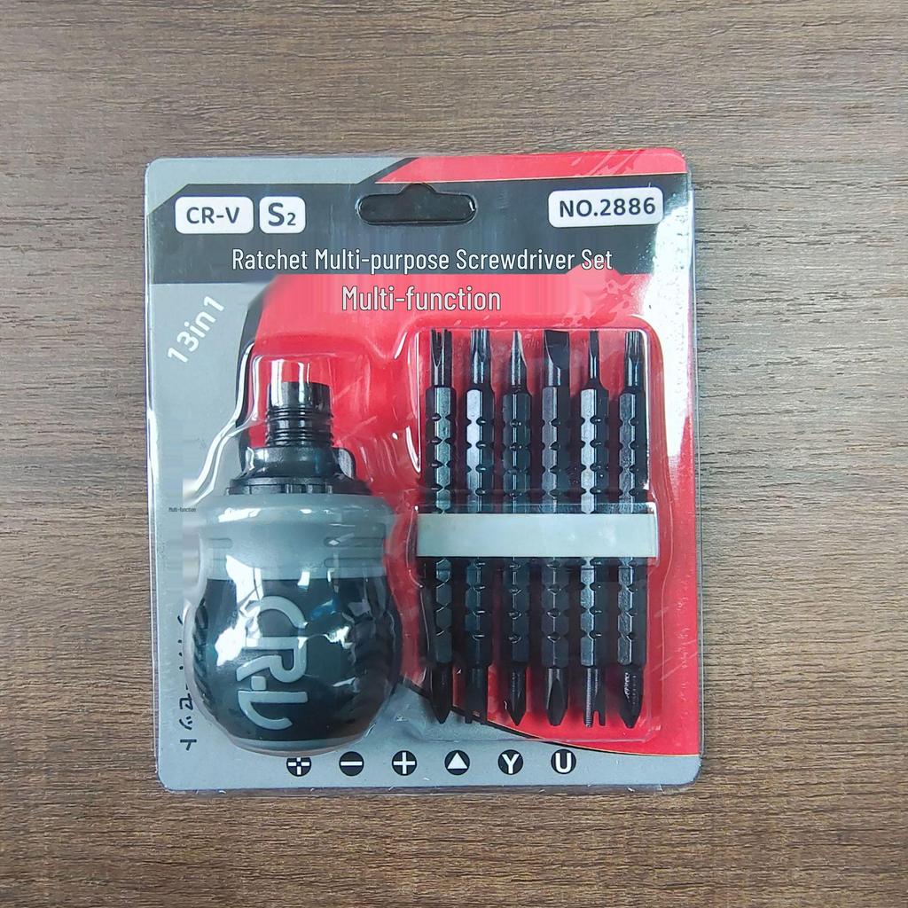 13-in-1 Magnetic Ratchet Screwdriver with Telescopic Phillips/Slotted Bits and Labor-Saving Design
