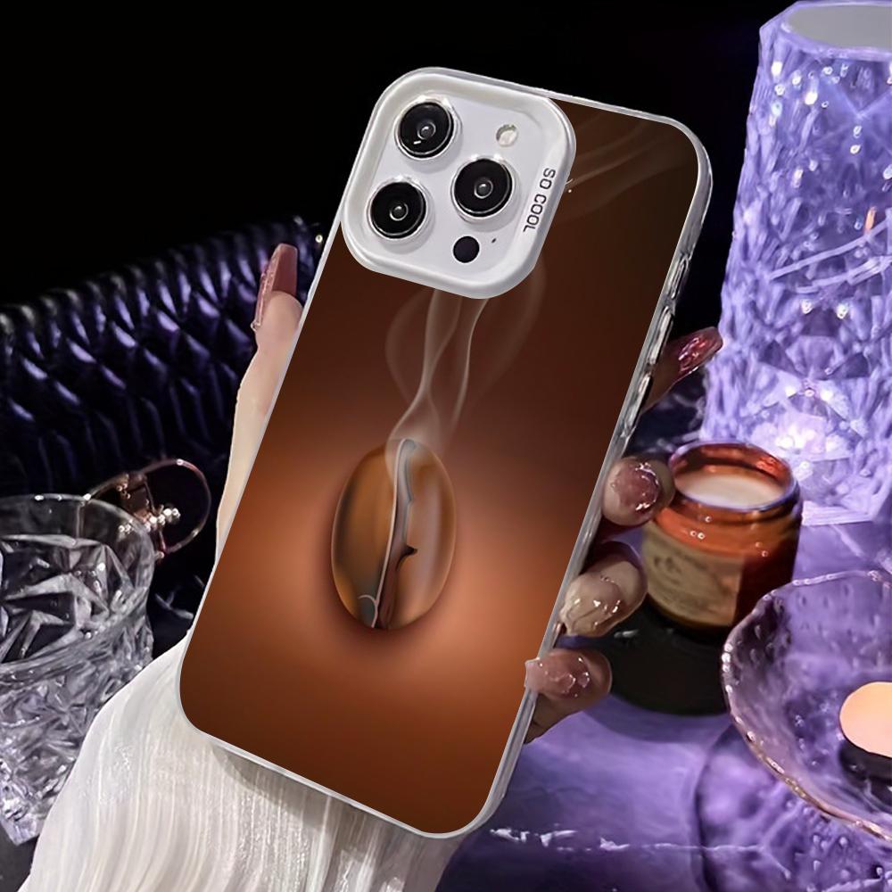 Coffee Beans White Translucent Mobile Phone Case for iPhone 17 16 15 14 13 12 11 X XR XS Air Pro Max Plus Colorful Cover