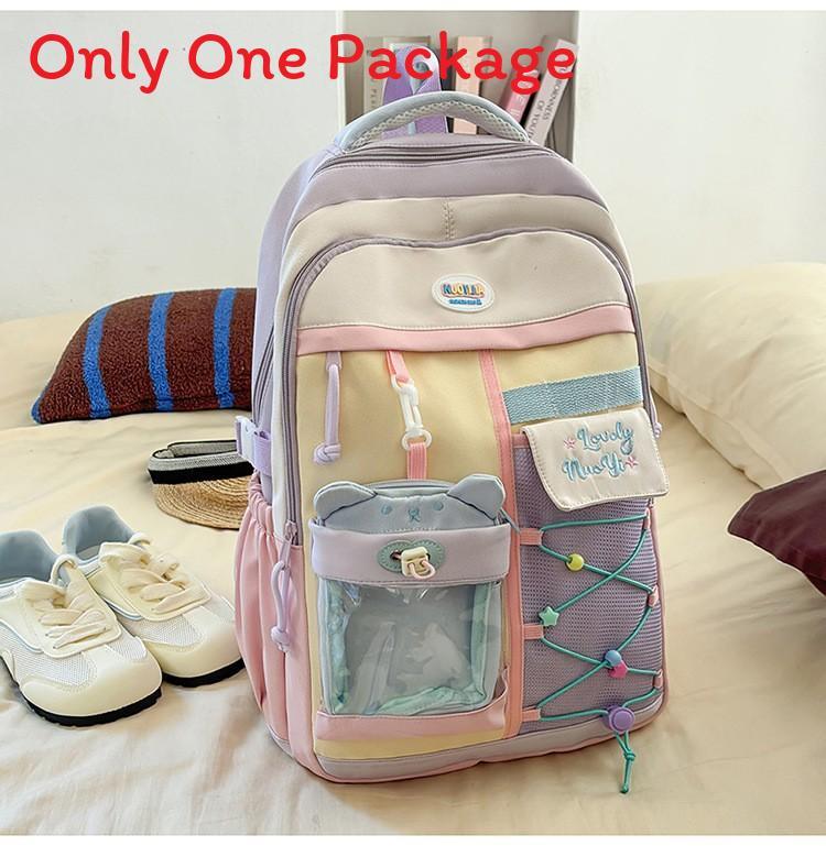 Lightweight Dualcolor Nylon Backpack With Shoulder Padding And Letter Pattern For Daily Travel