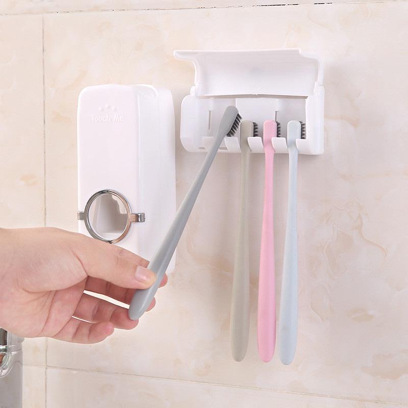 Automatic Toothpaste Dispenser Toothbrush Holder Wall Mount Tooth Brush Storage Rack Bathroom Accessories