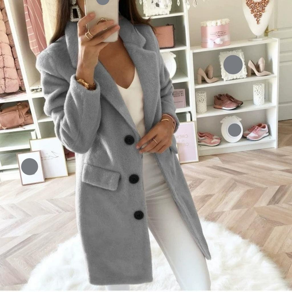 Autumn Solid Color Mid-length Double-breasted Woolen Coat Women's Casual Coat