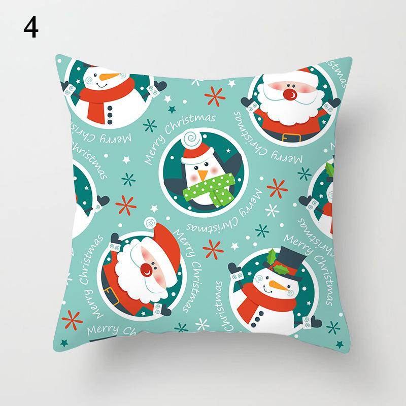 Christmas Cartoon Santa Claus Elk Penguin Decorative Pattern Pillow Case Bedroom Living Room Sofa Cinema Car Throw Pillow Case
