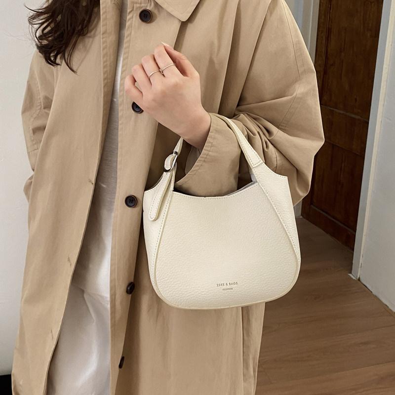 Korean Women's Bucket Bag Solid Color Vegetable Basket Shopping Handbags Simple Commuting Storage PU Crossbody Bags