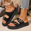 Leopard Print Cross Rivet Thick-Soled Women's Slippers - Summer 2025 European American Fashion with Single Strap Buckle in Plus Sizes.