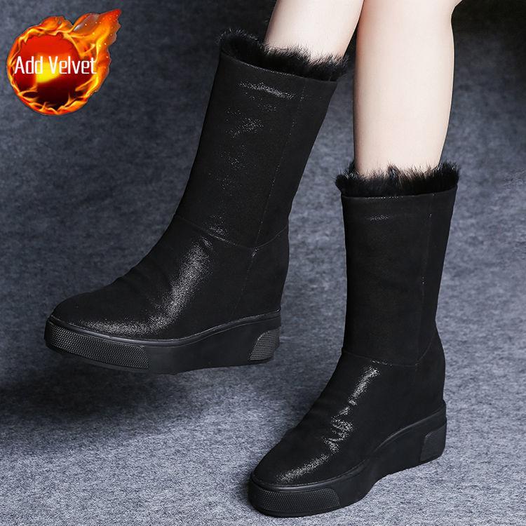 

Модные женские полусапоги на платформе с круглым носком и флисовой подкладкой, горячая новинка зимы 2025 года, удобная и элегантная женская обувь 40