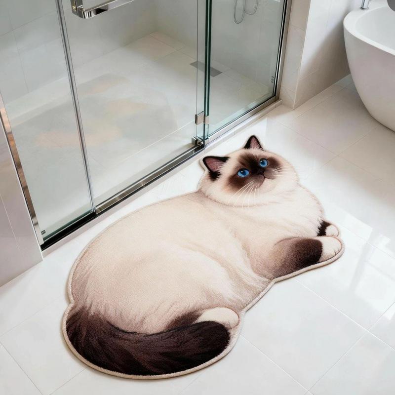 Cartoon Kitten Doormat: Cute Faux Cashmere, Dirt-Resistant Bathroom or Bedroom Floor Mat