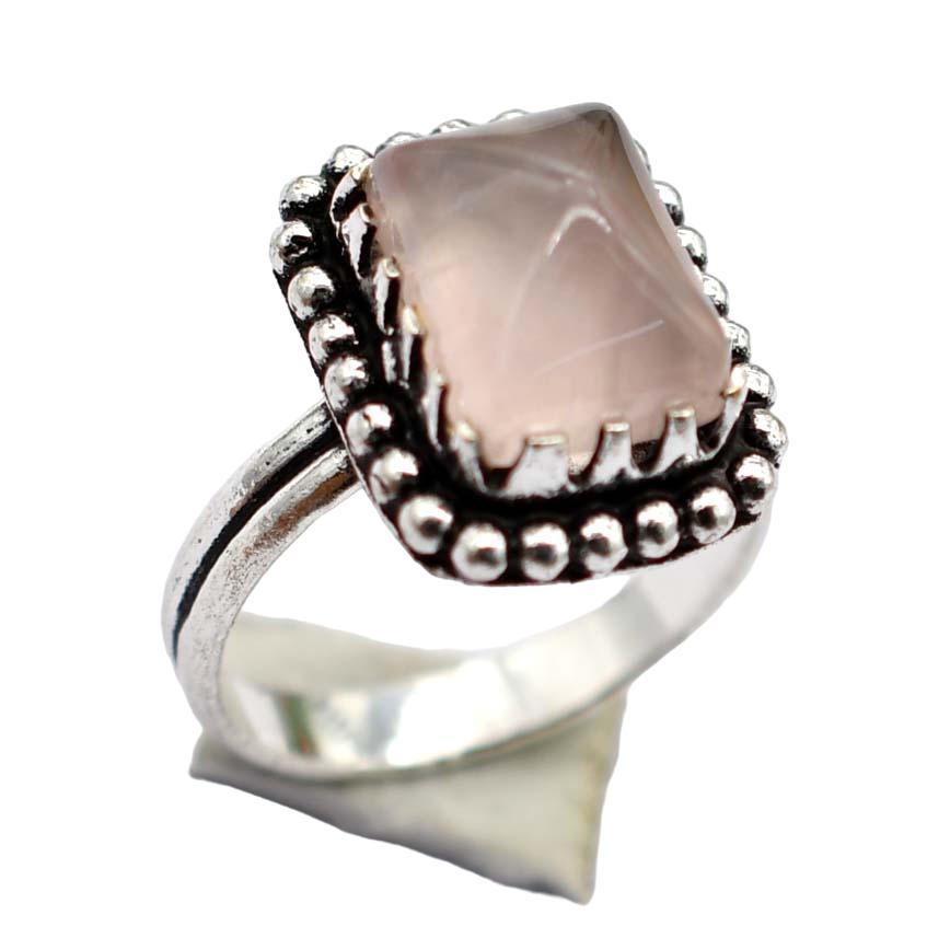 Rose Quartz Ethnic Handmade Ring Jewelry US Size-7.75 R 5439