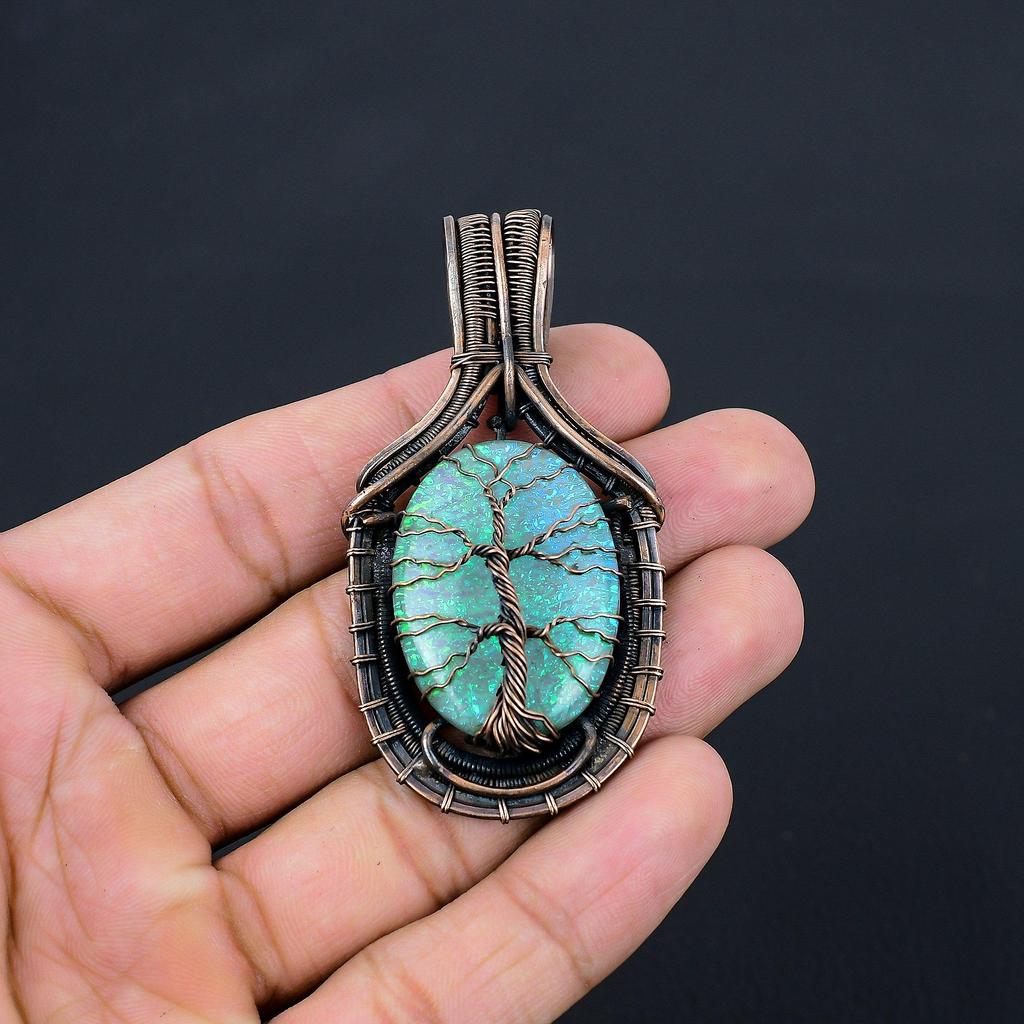 Tree Of Life Australian Triplet Opal Gemstone  Jewelry Pure Copper Wire Wrapped Handmade Pendant For Gift