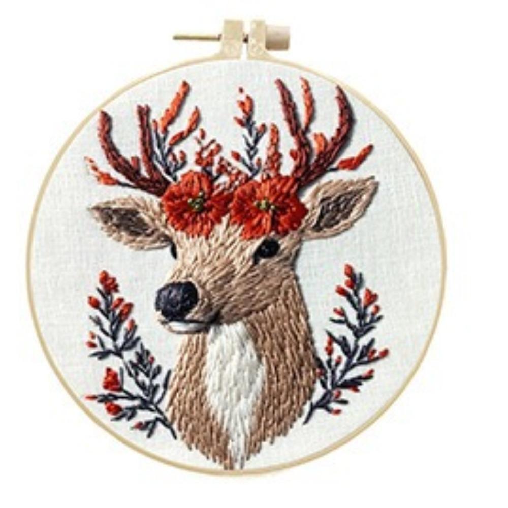 1 Set This DIY Reindeer Embroidery Kit Includes Tools and Stitch Tutorials Suitable for Beginners. It's a Handmade Embroidery Fabric Material Kit.