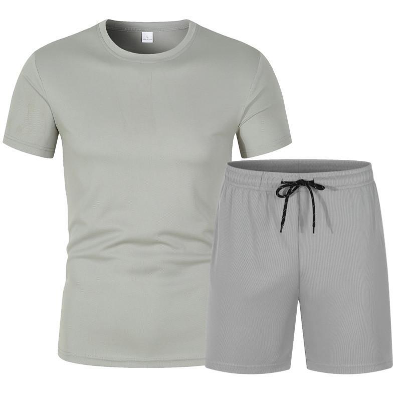 Mesh Short Sleeve T-Shirt & 5-Point Shorts Solid Color Fitness Set