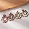Vintage Ethnic Style Hollow Stud Earrings Female Geometry Drop-Shaped Turquoise Earrings Bohemian Vacation Wind Ear Jewelry