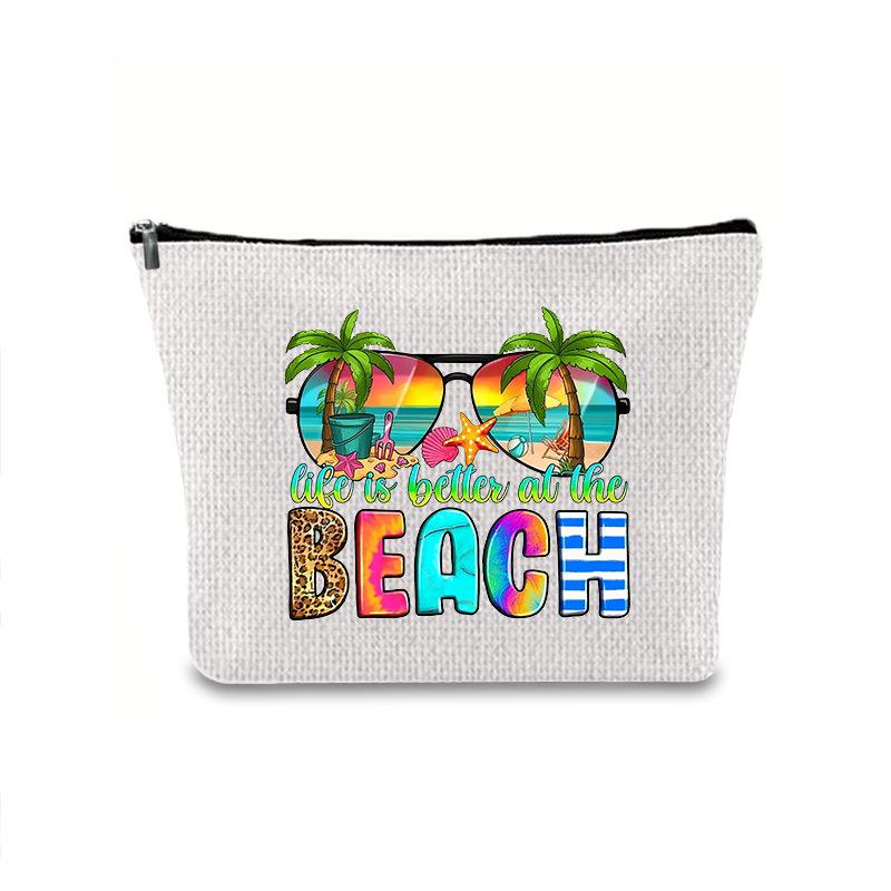 Large Capacity Linen Makeup Bag: Cross-Border Printed Cosmetic Storage with Zipper